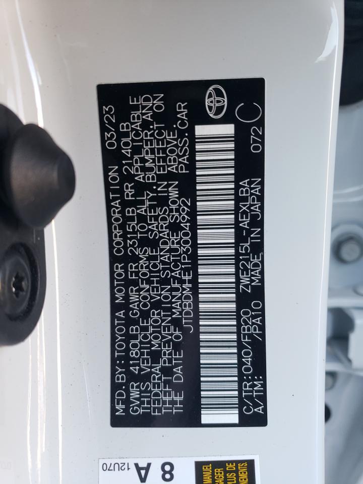 2023 TOYOTA COROLLA LE VIN:JTDBDMHE1P3004992