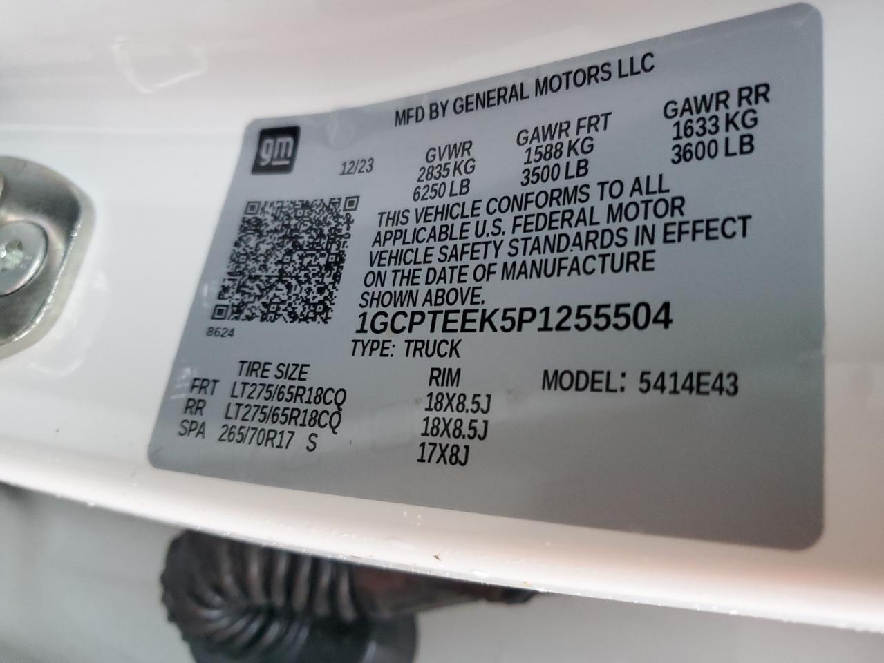 2023 CHEVROLET COLORADO TRAIL BOSS VIN:1GCPTEEK5P1255504