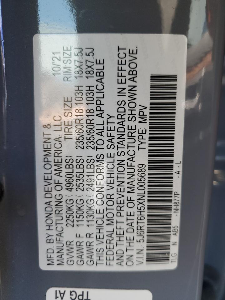 2022 HONDA CR-V EX VIN:5J6RT6H5XNL005689