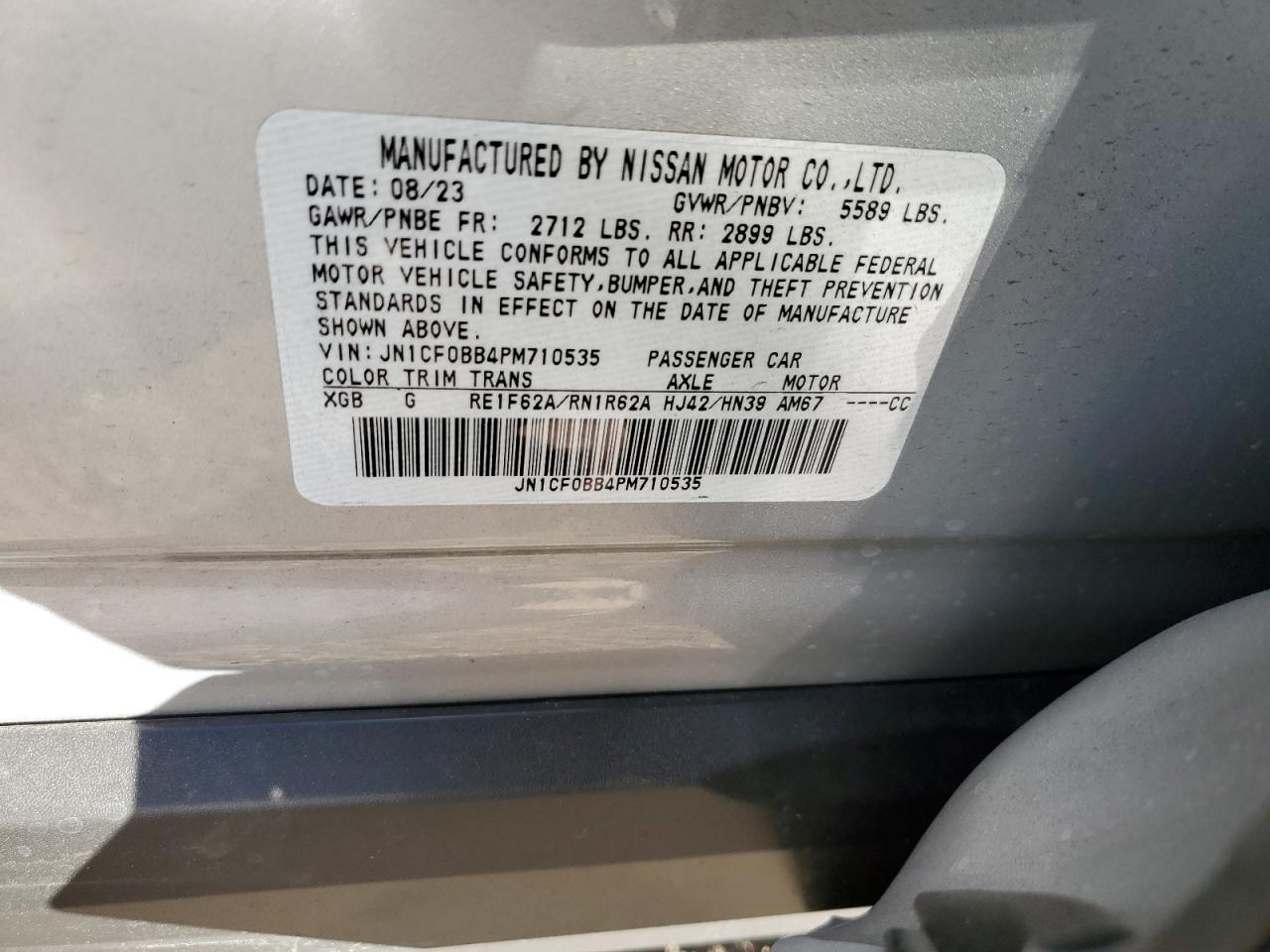 2023 NISSAN ARIYA ENGAGE VIN:JN1CF0BB4PM710535