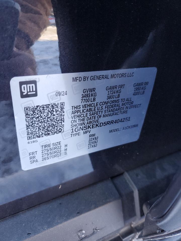 2024 CHEVROLET SUBURBAN K1500 RST VIN:1GNSKEKD5RR404251