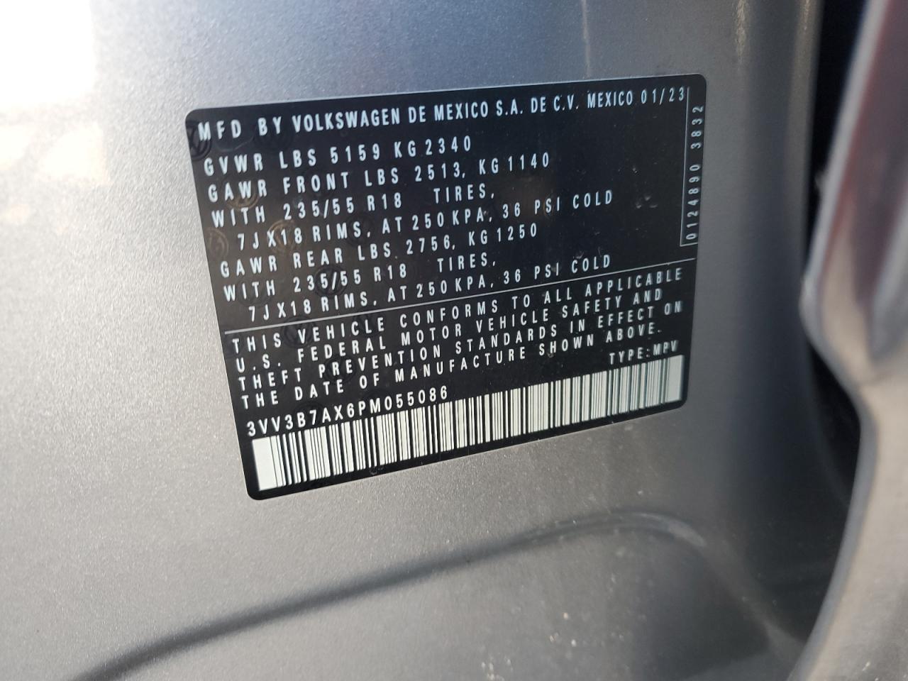 2023 VOLKSWAGEN TIGUAN SE VIN:3VV3B7AX6PM055086