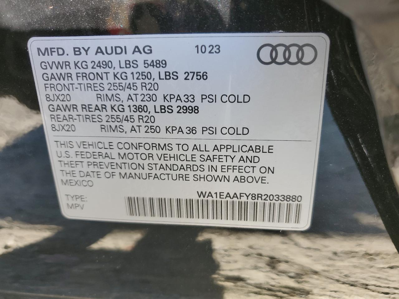 2024 AUDI Q5 PREMIUM PLUS 45 VIN:WA1EAAFY8R2033880
