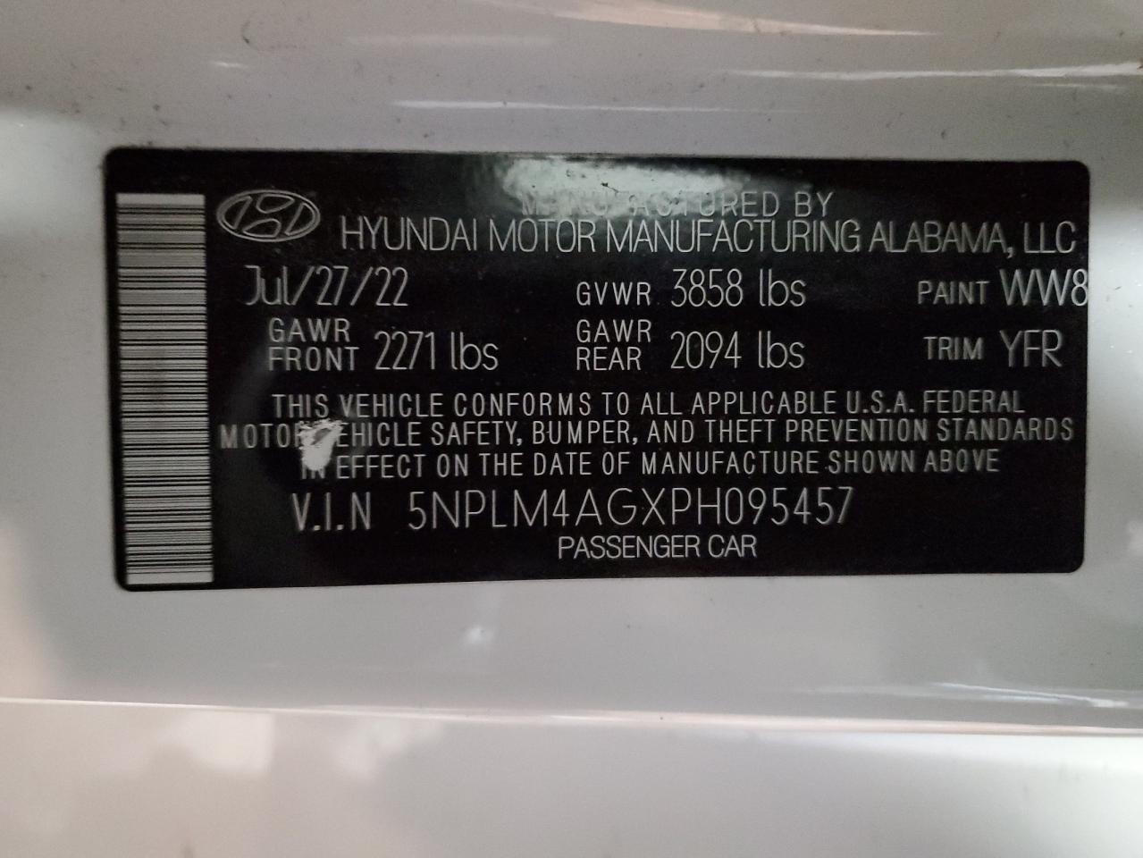 2023 HYUNDAI ELANTRA SEL VIN:5NPLM4AGXPH095457