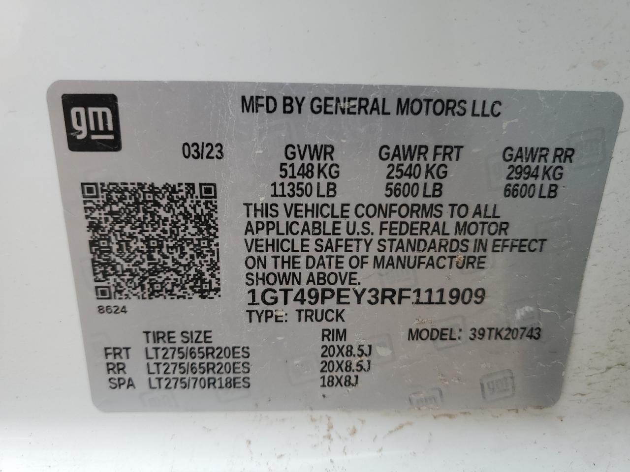 2024 GMC SIERRA K2500 AT4 VIN:1GT49PEY3RF111909