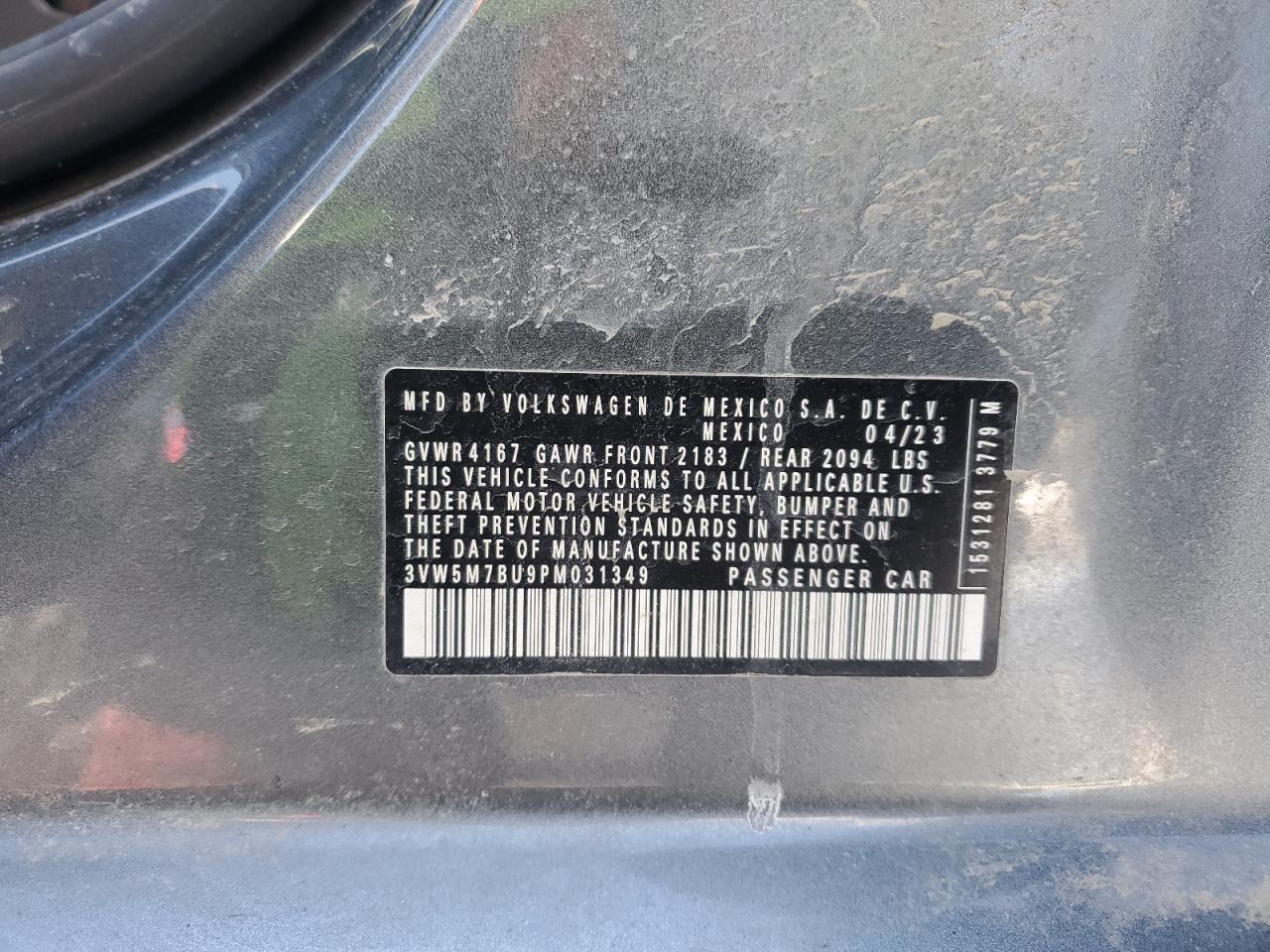 2023 VOLKSWAGEN JETTA S VIN:3VW5M7BU9PM031349