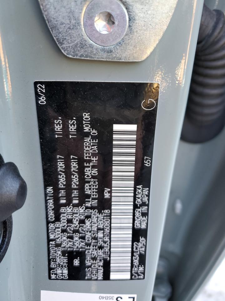 2022 TOYOTA 4RUNNER SR5 PREMIUM VIN:JTERU5JR6N6080118