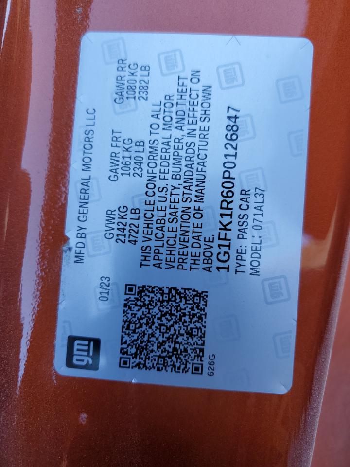 2023 CHEVROLET CAMARO ZL1 VIN:1G1FK1R60P0126847