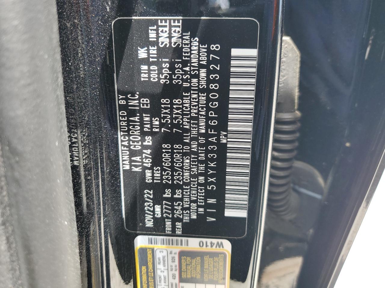 2023 KIA SPORTAGE EX VIN:5XYK33AF6PG083278
