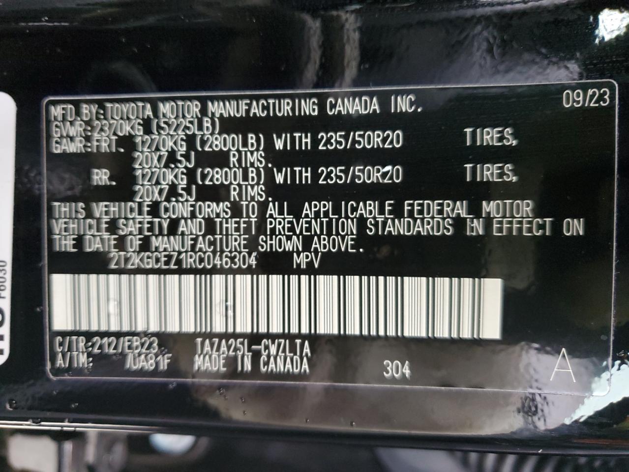 2024 LEXUS NX 350 LUXURY VIN:2T2KGCEZ1RC046304