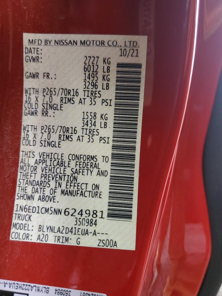 2022 NISSAN FRONTIER S VIN:1N6ED1CM5NN624981