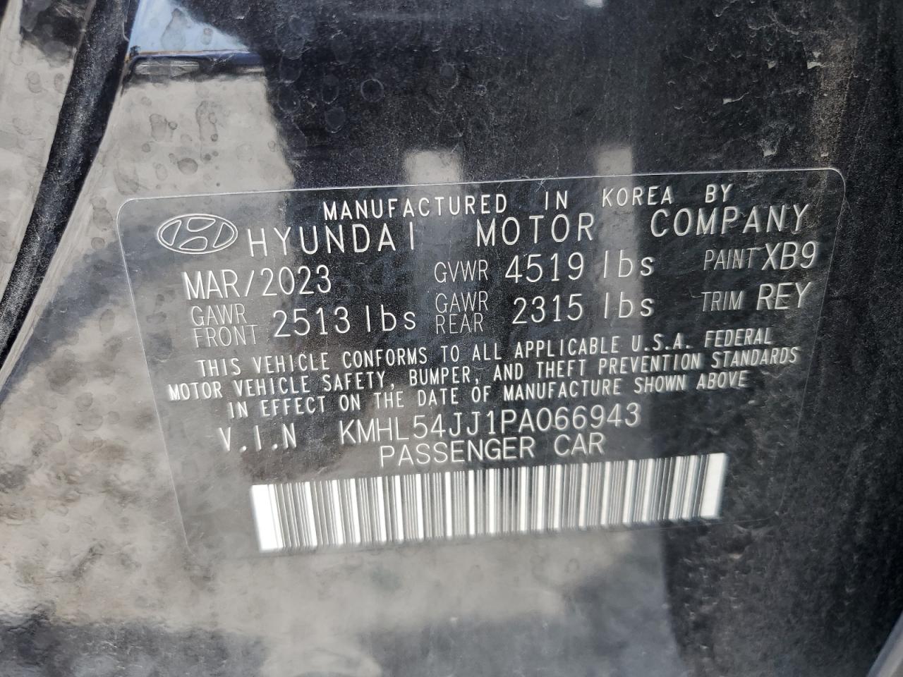 2023 HYUNDAI SONATA HYBRID VIN:KMHL54JJ1PA066943