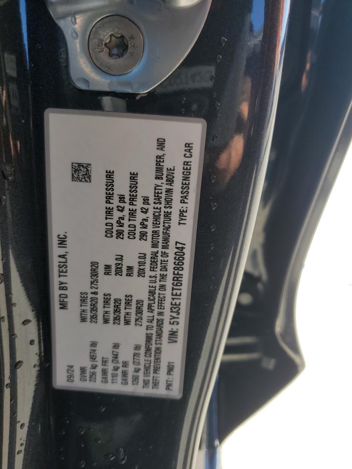 2024 TESLA MODEL 3  VIN:5YJ3E1ET6RF866047