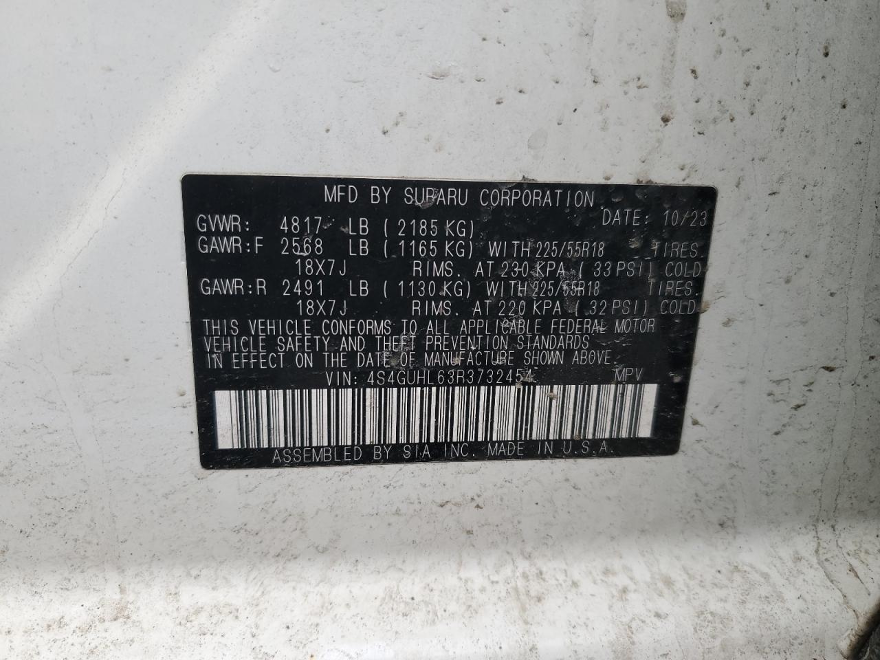 2024 SUBARU CROSSTREK LIMITED VIN:4S4GUHL63R3732454