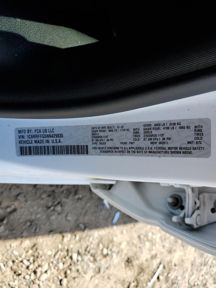 2022 RAM 1500 BIG HORN/LONE STAR VIN:1C6RRFFG5NN429835