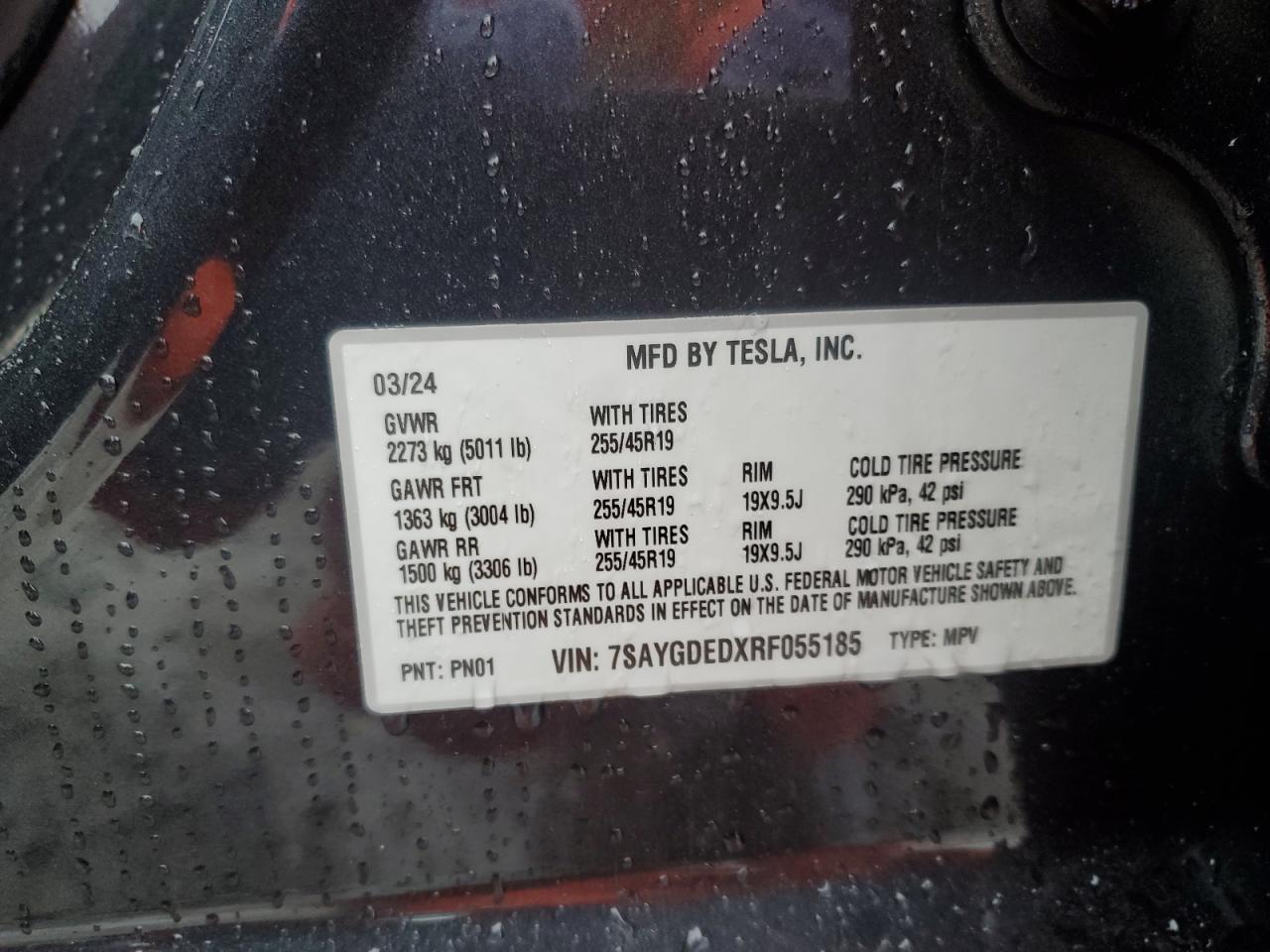 2024 TESLA MODEL Y  VIN:7SAYGDEDXRF055185