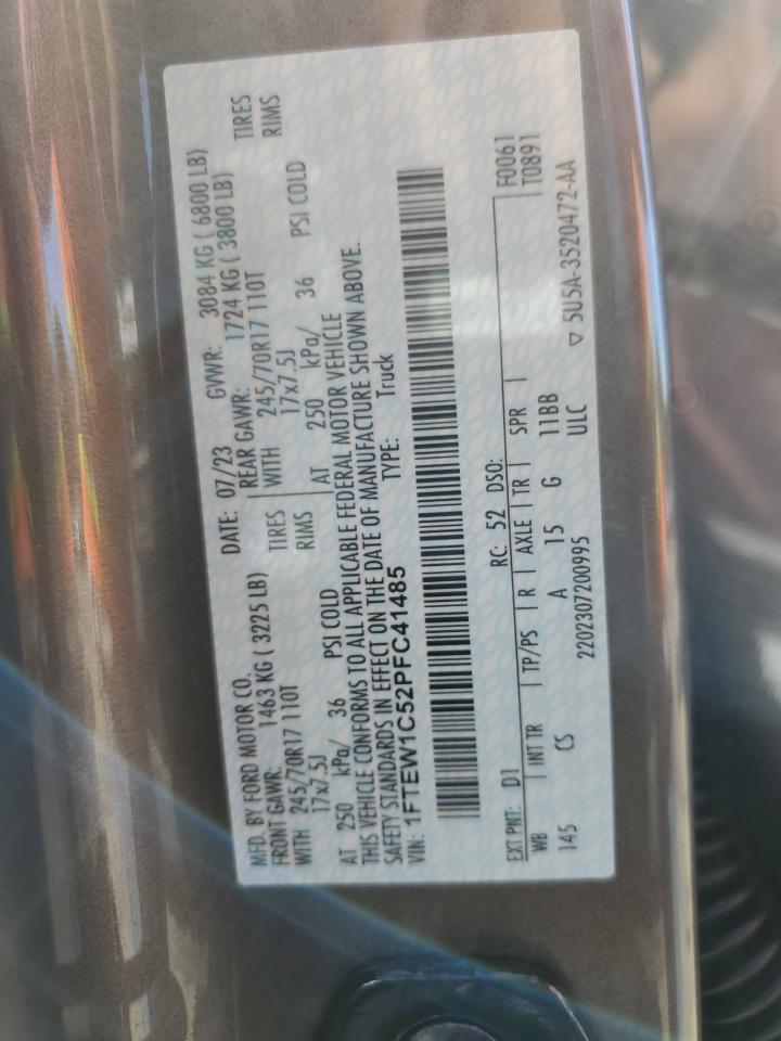 2023 FORD F150 SUPERCREW VIN:1FTEW1C52PFC41485