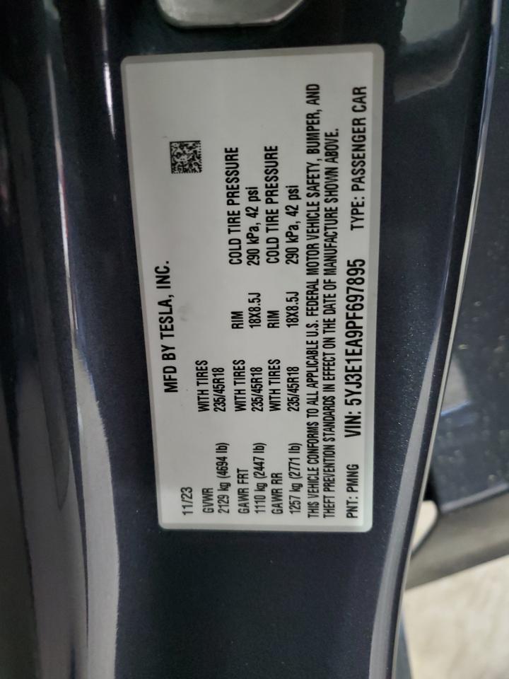 2023 TESLA MODEL 3  VIN:5YJ3E1EA9PF697895