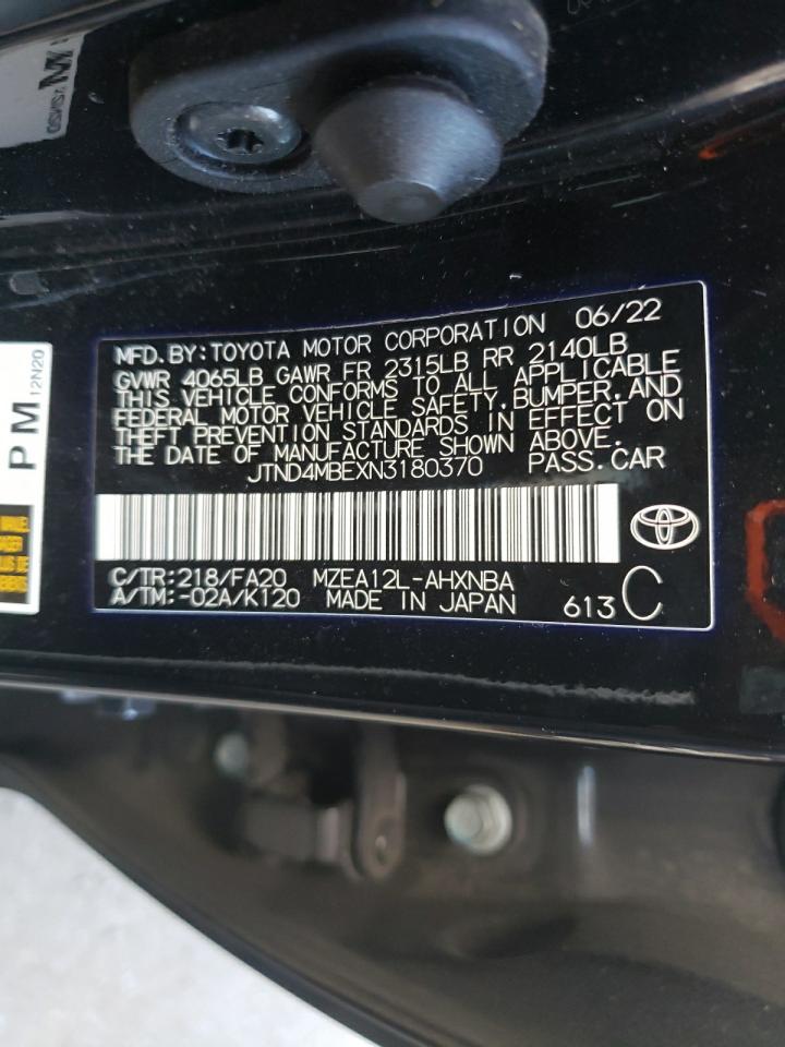 2022 TOYOTA COROLLA SE VIN:JTND4MBEXN3180370