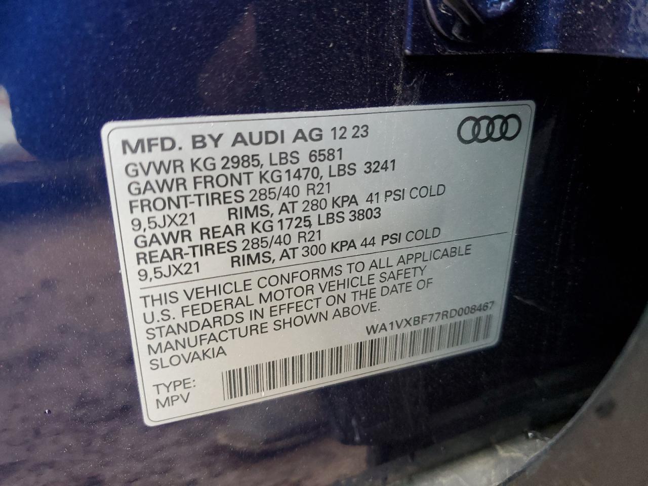2024 AUDI Q7 PRESTIGE VIN:WA1VXBF77RD008467