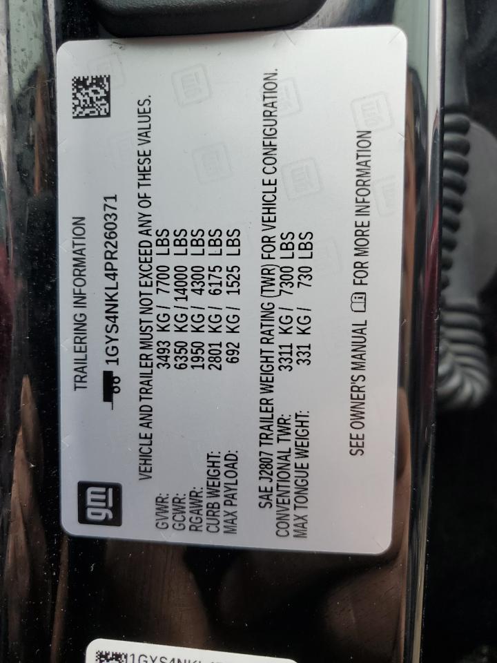 2023 CADILLAC ESCALADE ESV SPORT VIN:1GYS4NKL4PR260371