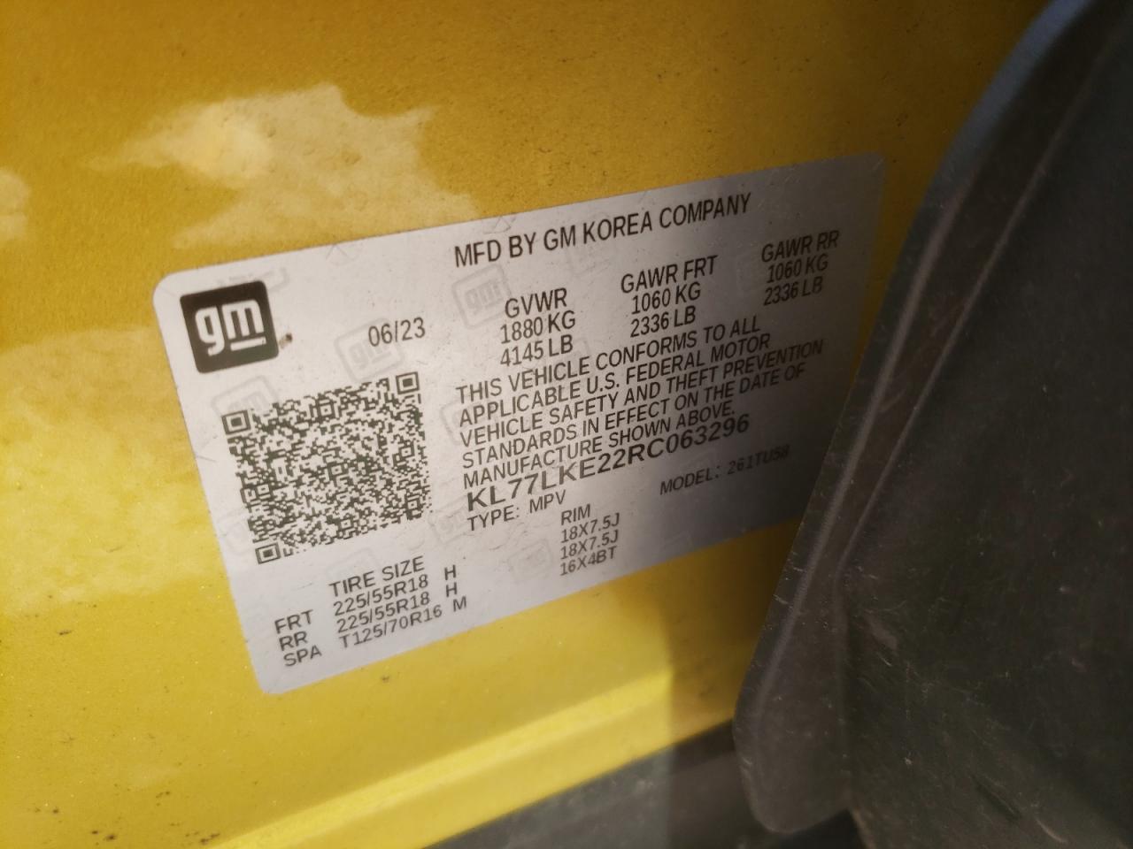 2024 CHEVROLET TRAX ACTIV VIN:KL77LKE22RC063296