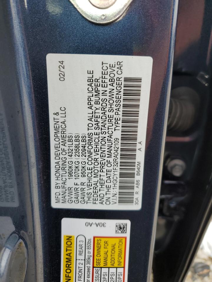 2024 HONDA ACCORD EX VIN:1HGCY1F32RA042109