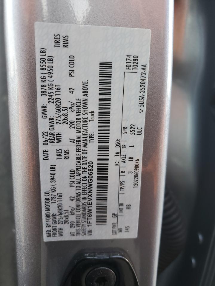 2022 FORD F150 LIGHTNING PRO VIN:1FT6W1EVXNWG06820