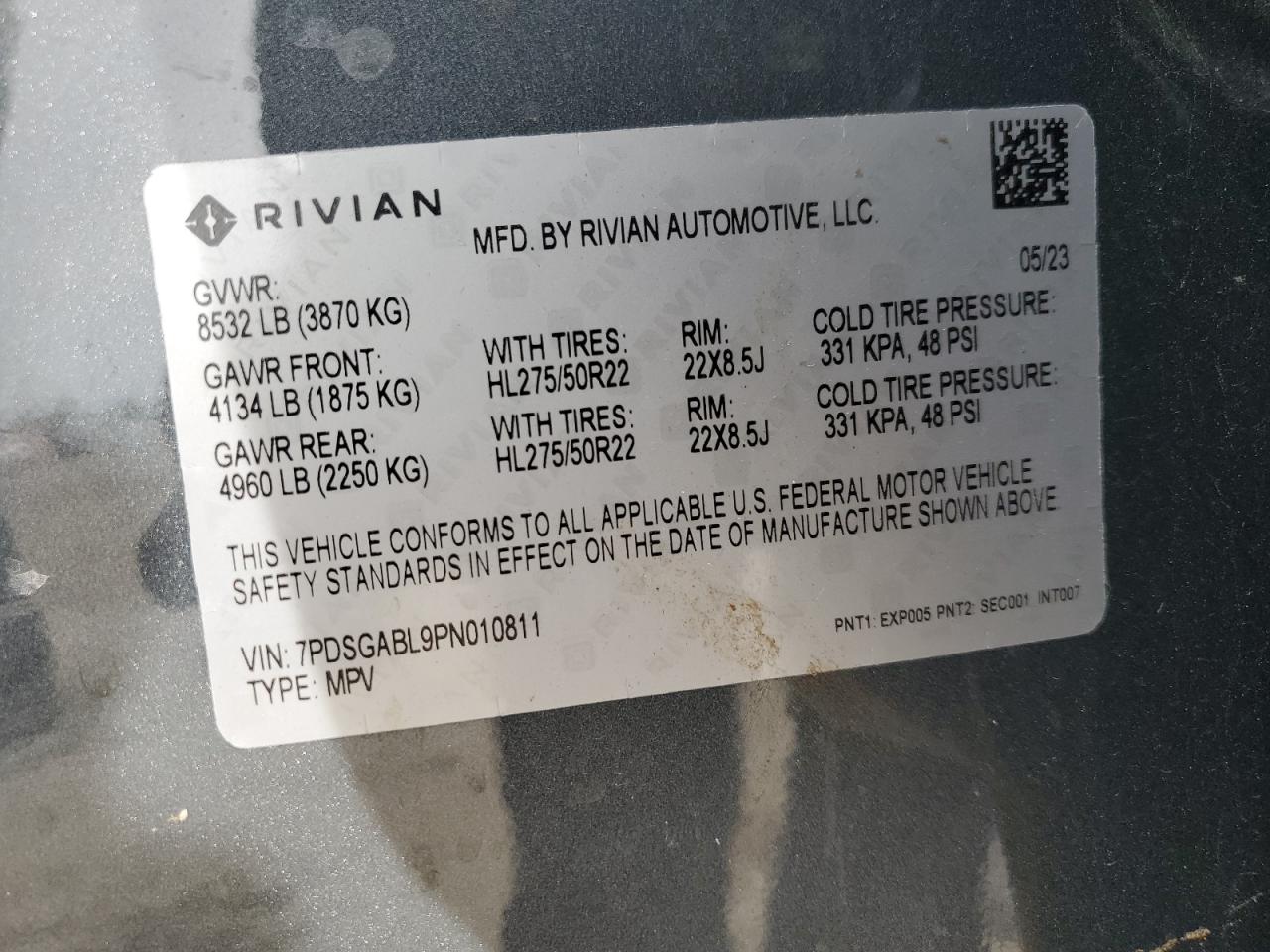 2023 RIVIAN R1S LAUNCH EDITION VIN:7PDSGABL9PN010811