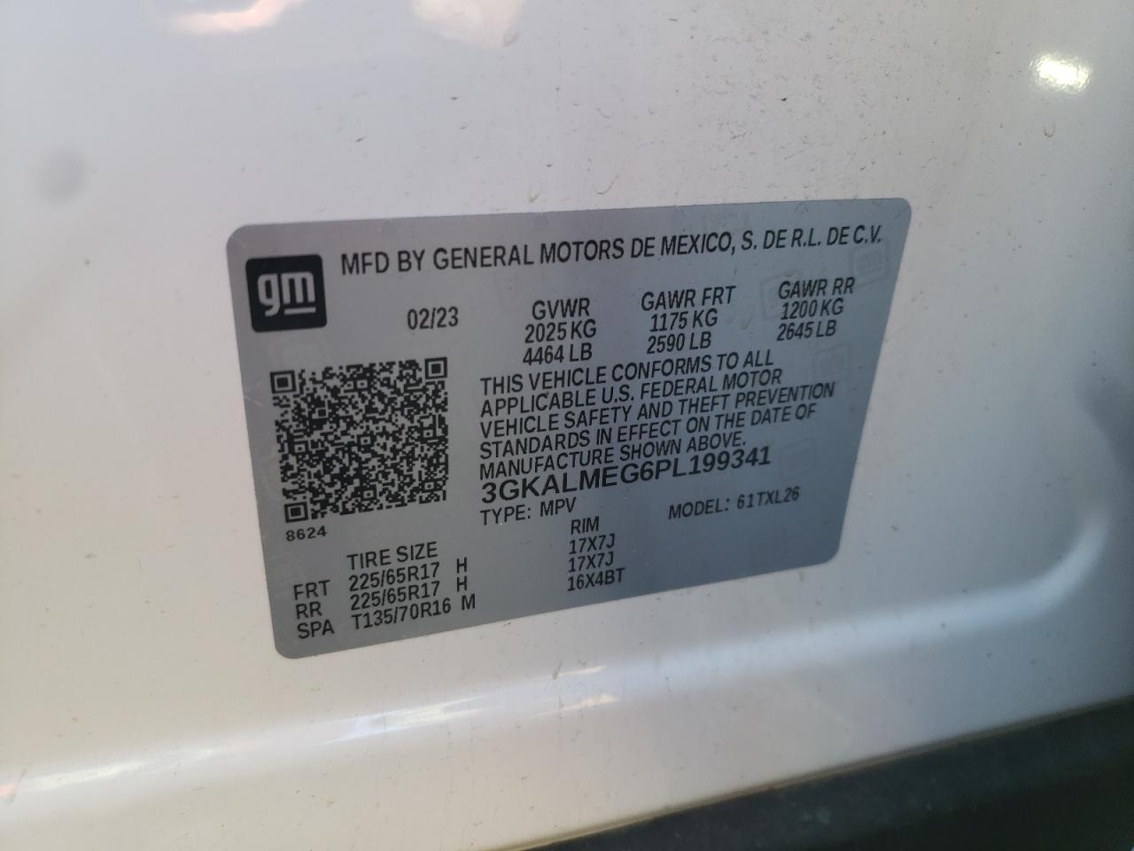 2023 GMC TERRAIN SLE VIN:3GKALMEG6PL199341