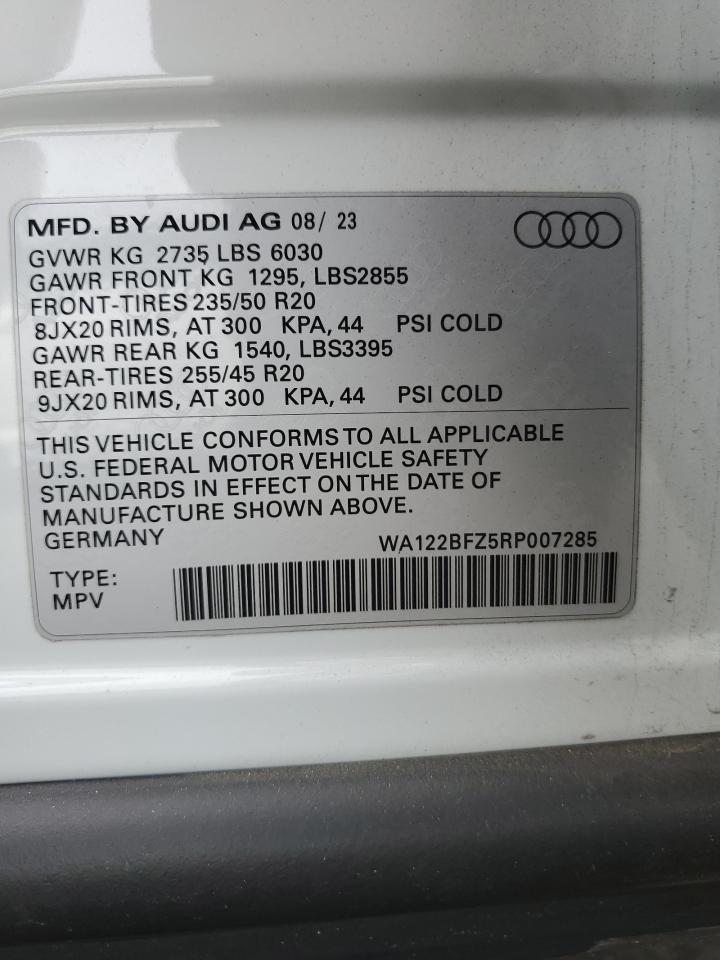 2024 AUDI Q4 E-TRON SPORTBACK PREMIUM VIN:WA122BFZ5RP007285
