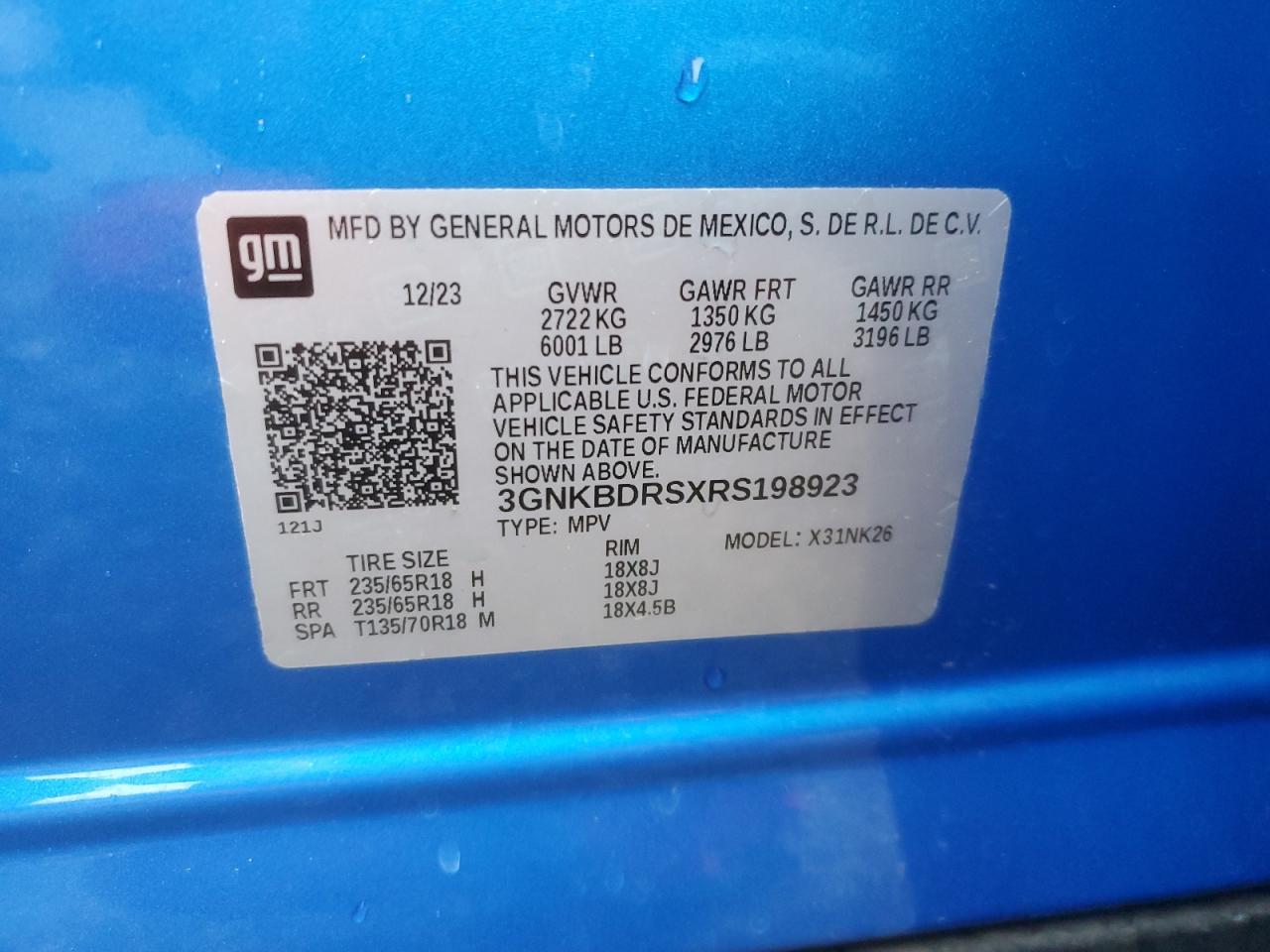 2024 CHEVROLET BLAZER 3LT VIN:3GNKBDRSXRS198923