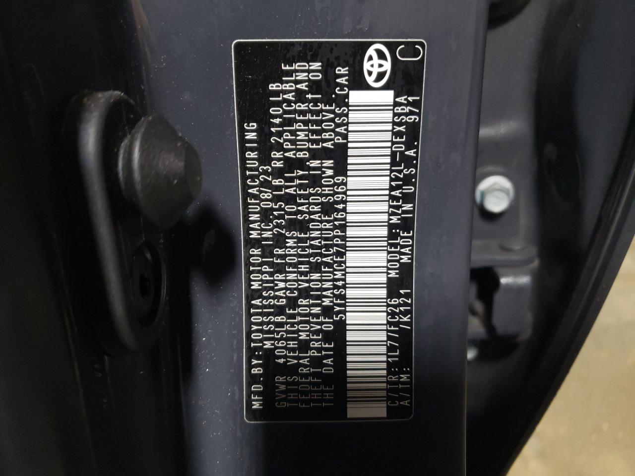 2023 TOYOTA COROLLA SE VIN:5YFS4MCE7PP164969