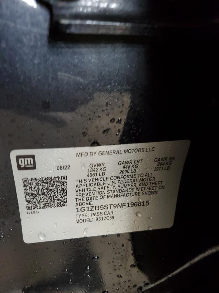 2022 CHEVROLET MALIBU LS VIN:1G1ZB5ST9NF196815