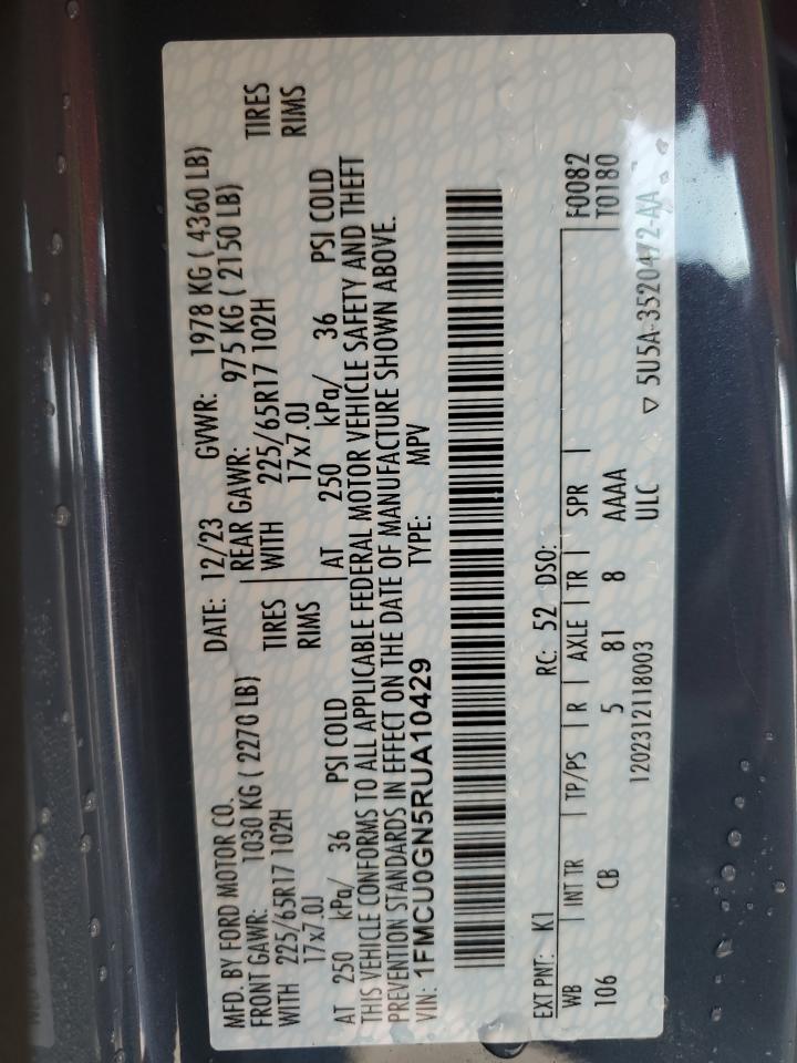 2024 FORD ESCAPE ACTIVE VIN:1FMCU0GN5RUA10429