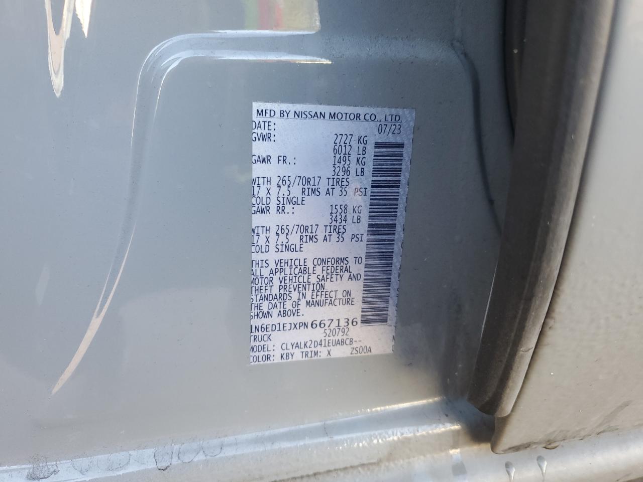 2023 NISSAN FRONTIER S VIN:1N6ED1EJXPN667136