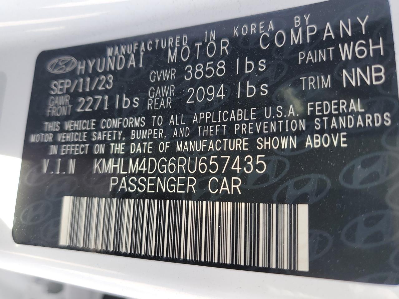 2024 HYUNDAI ELANTRA SEL VIN:KMHLM4DG6RU657435