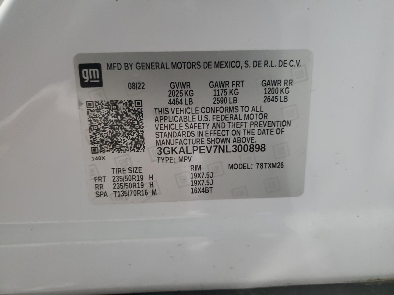 2022 GMC TERRAIN SLT VIN:3GKALPEV7NL300898