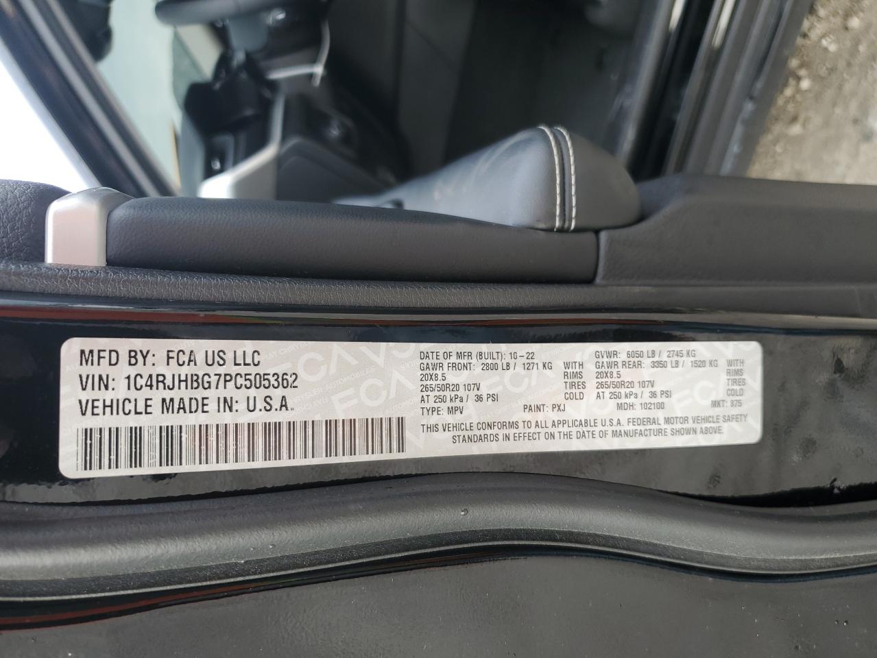 2023 JEEP GRAND CHEROKEE LIMITED VIN:1C4RJHBG7PC505362
