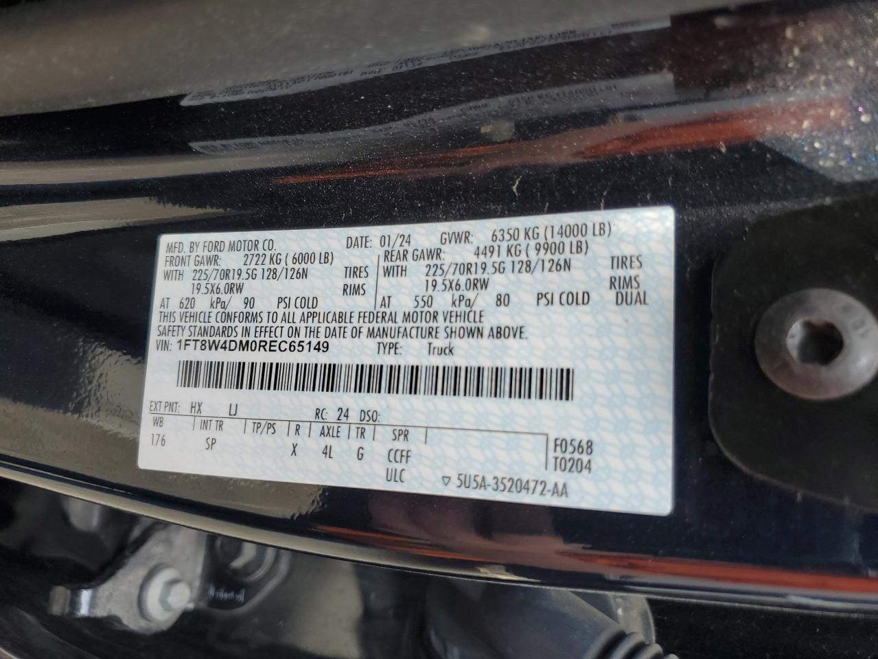 2024 FORD F450 SUPER DUTY VIN:1FT8W4DM0REC65149