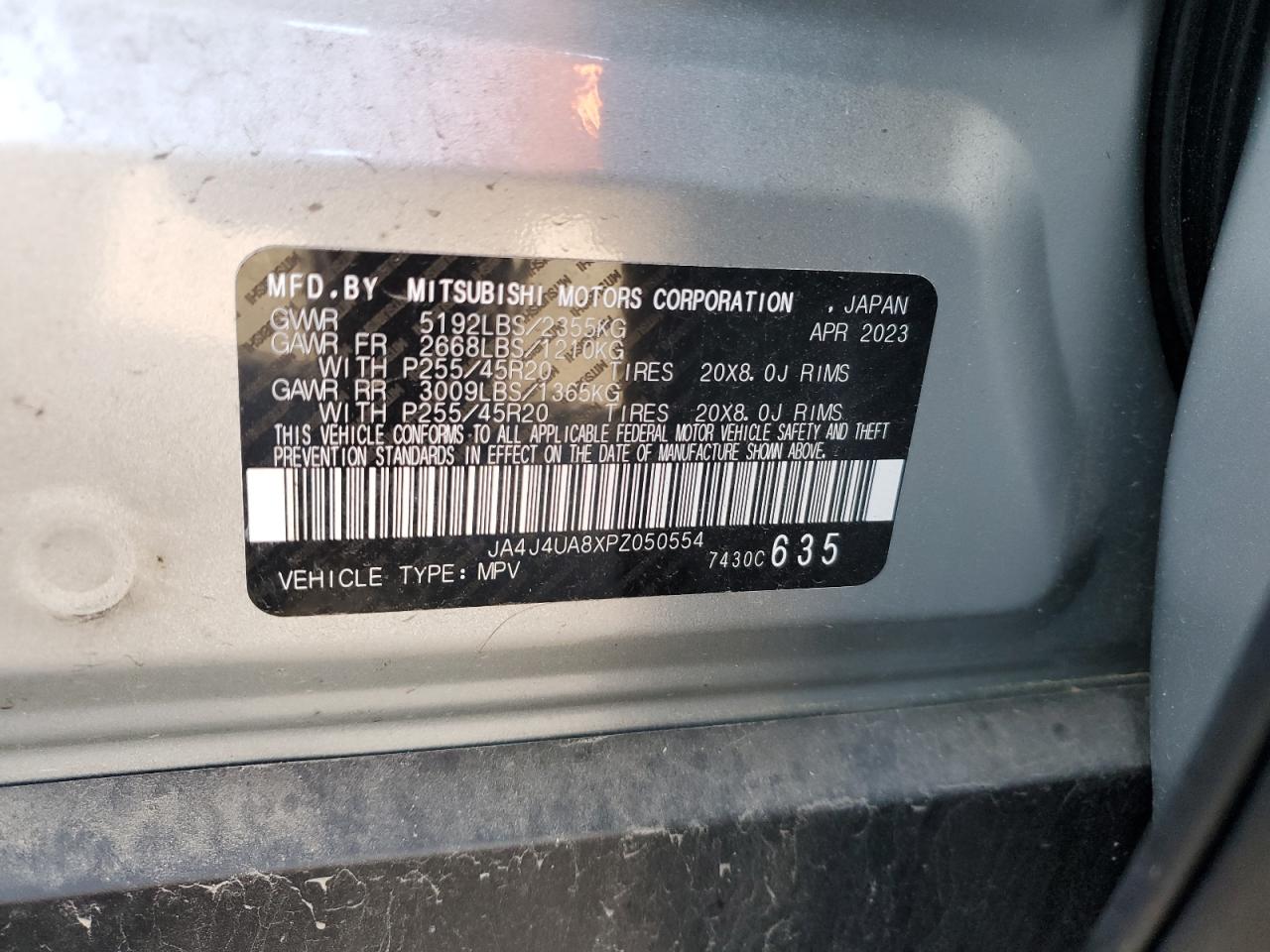 2023 MITSUBISHI OUTLANDER SE VIN:JA4J4UA8XPZ050554