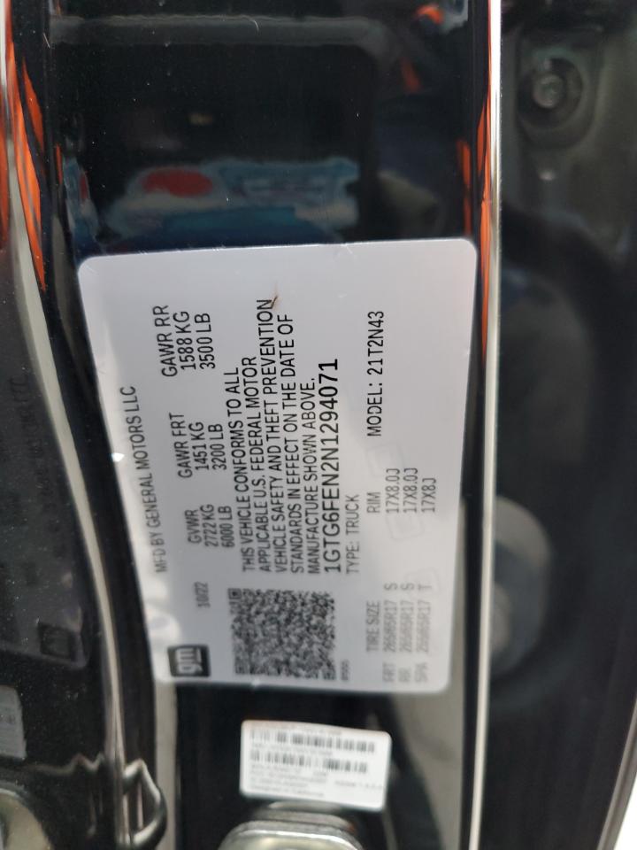 2022 GMC CANYON AT4 VIN:1GTG6FEN2N1294071