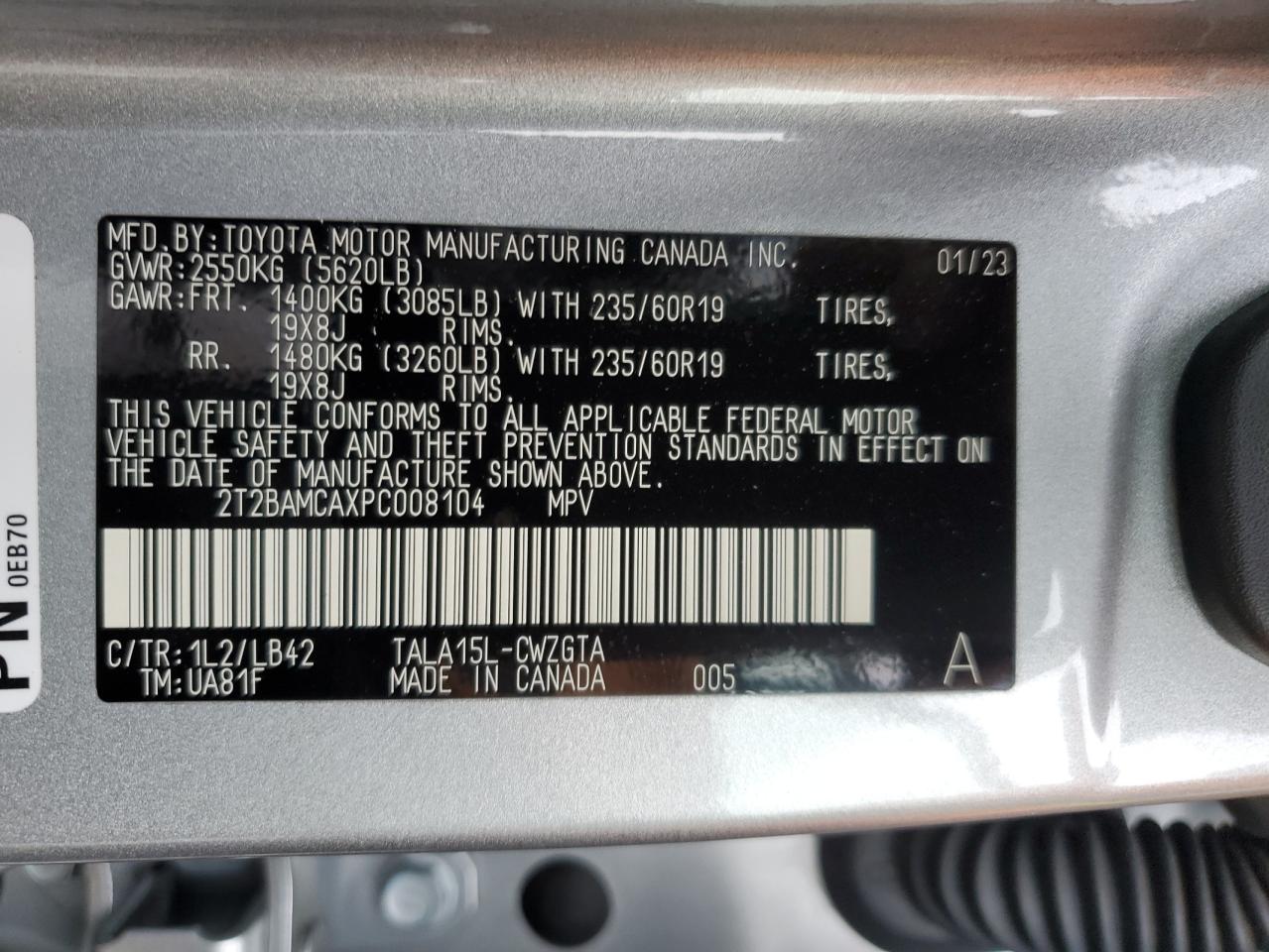 2023 LEXUS RX 350 BASE VIN:2T2BAMCAXPC008104