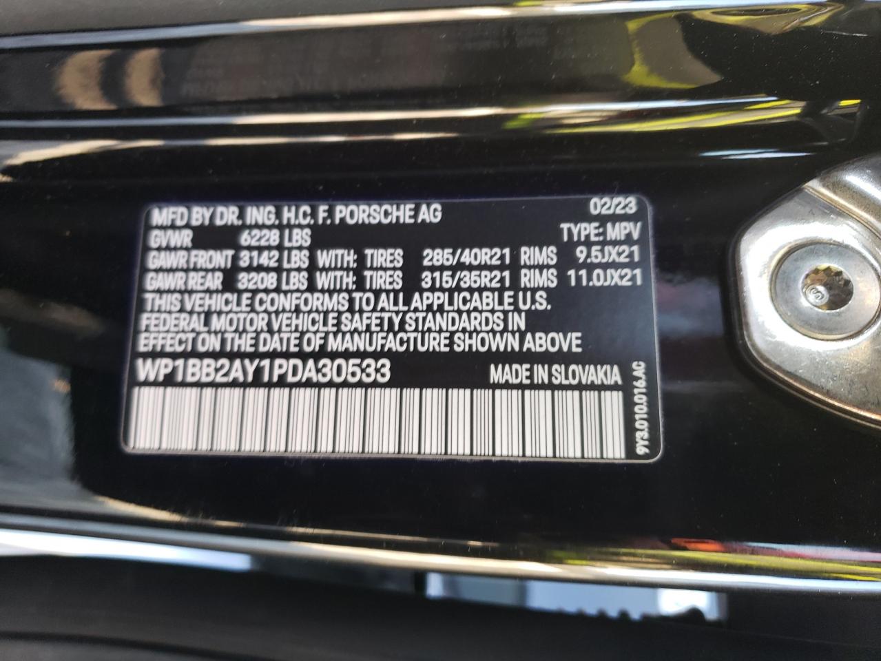 2023 PORSCHE CAYENNE S COUPE VIN:WP1BB2AY1PDA30533