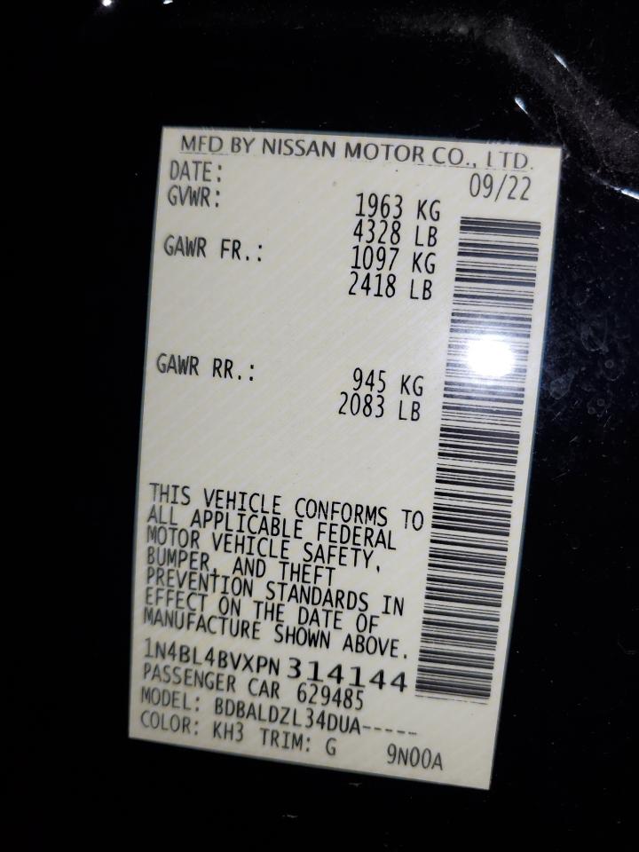 2023 NISSAN ALTIMA S VIN:1N4BL4BVXPN314144