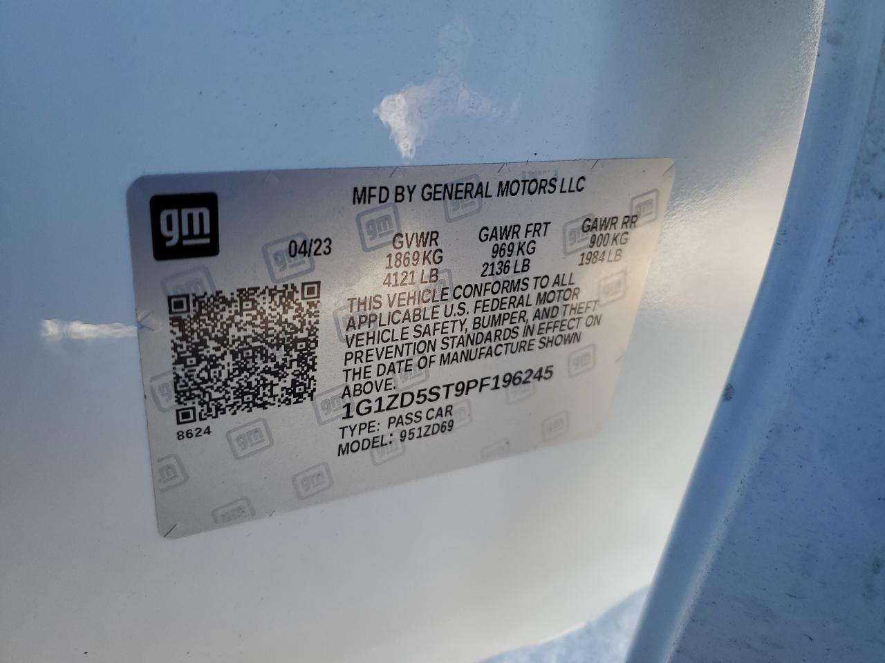 2023 CHEVROLET MALIBU LT VIN:1G1ZD5ST9PF196245