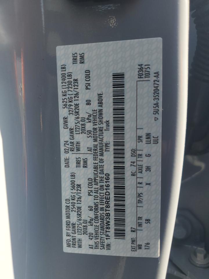 2024 FORD F350 SUPER DUTY VIN:1FT8W3BT8RED16160