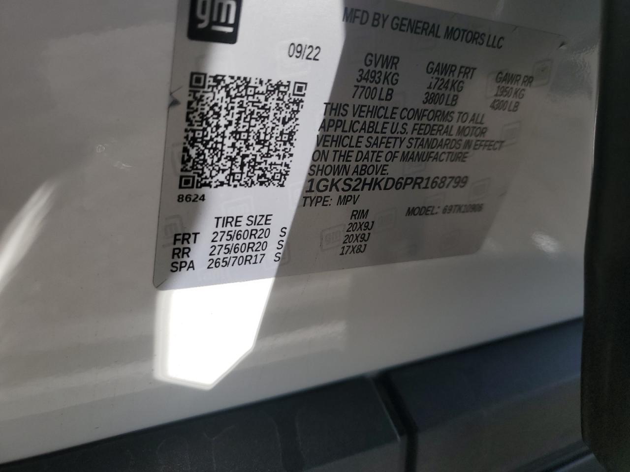 2023 GMC YUKON XL K1500 AT4 VIN:1GKS2HKD6PR168799