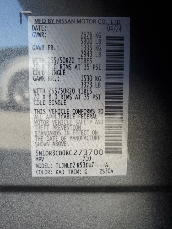 2024 NISSAN PATHFINDER SL VIN:5N1DR3CD0RC273700