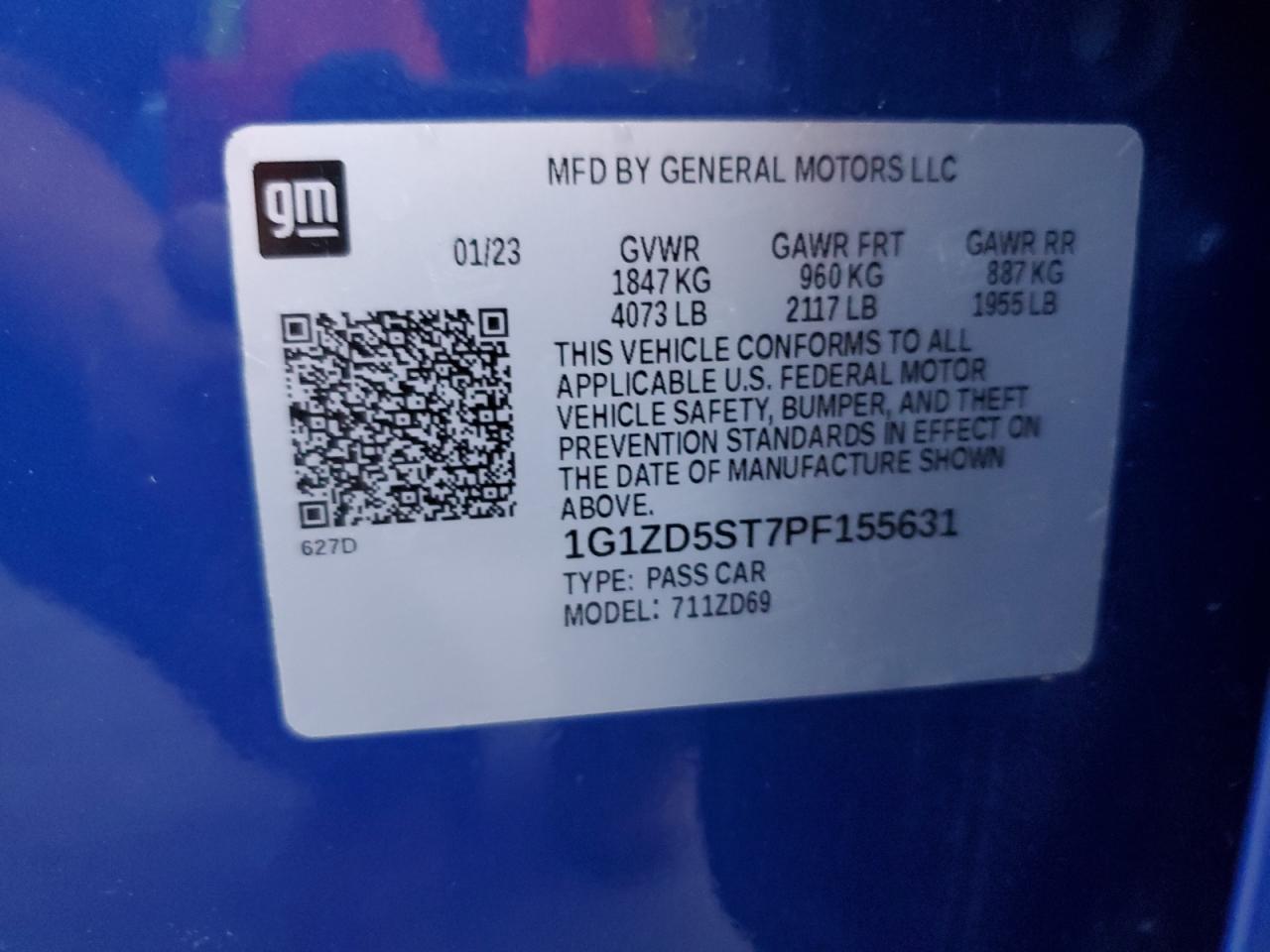 2023 CHEVROLET MALIBU LT VIN:1G1ZD5ST7PF155631